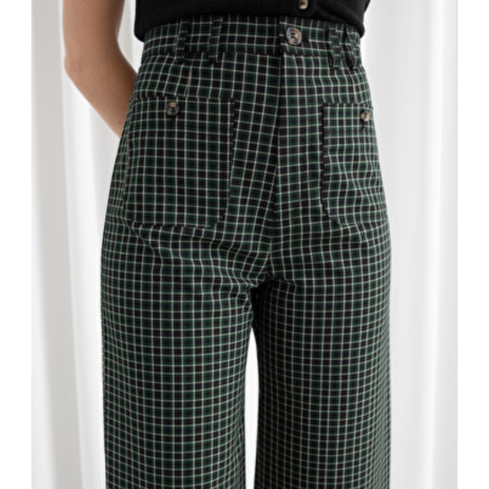 & other stories kick flare plaid trousers